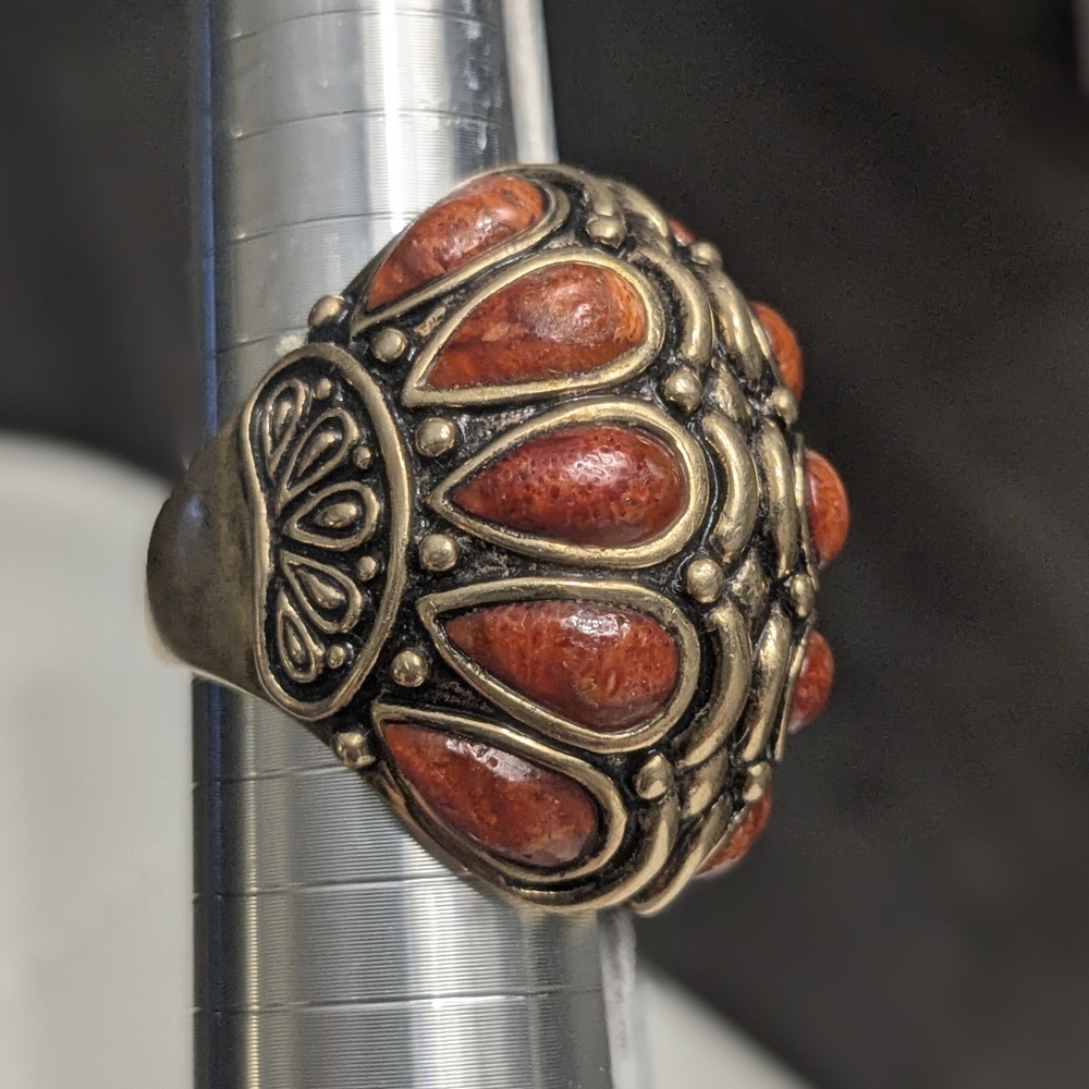 Vintage Barse Thailand Bronze Coral Statement Ring Size 8.5–9 Boho